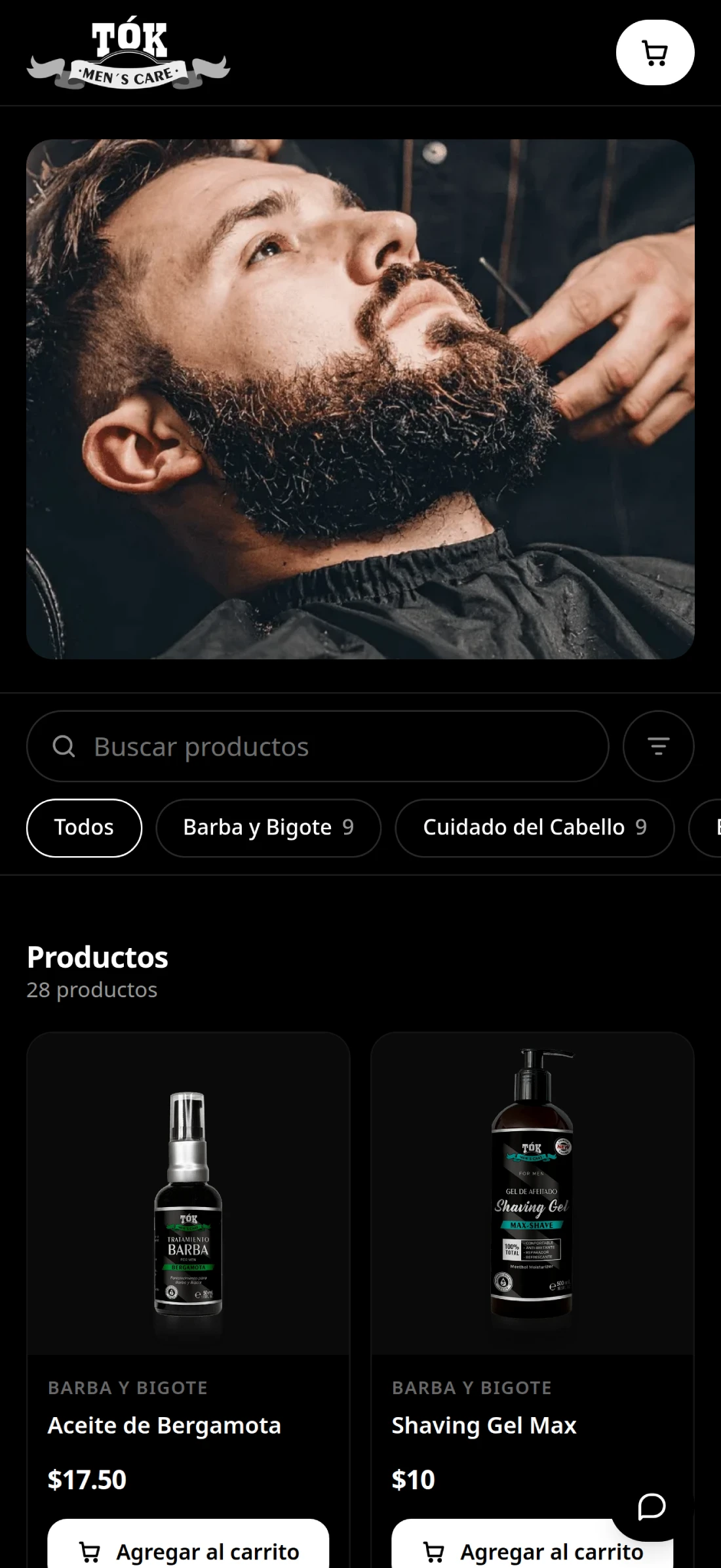 Vista de catálogo con productos y categorías