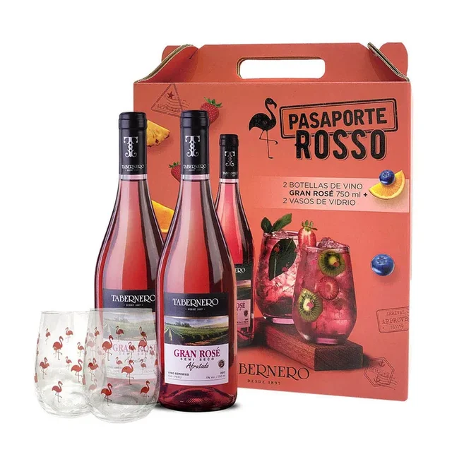 VINO PACK PASAPORTE ROSSO TABERNERO GRAN ROSE 2 VINOS + 1 VASO