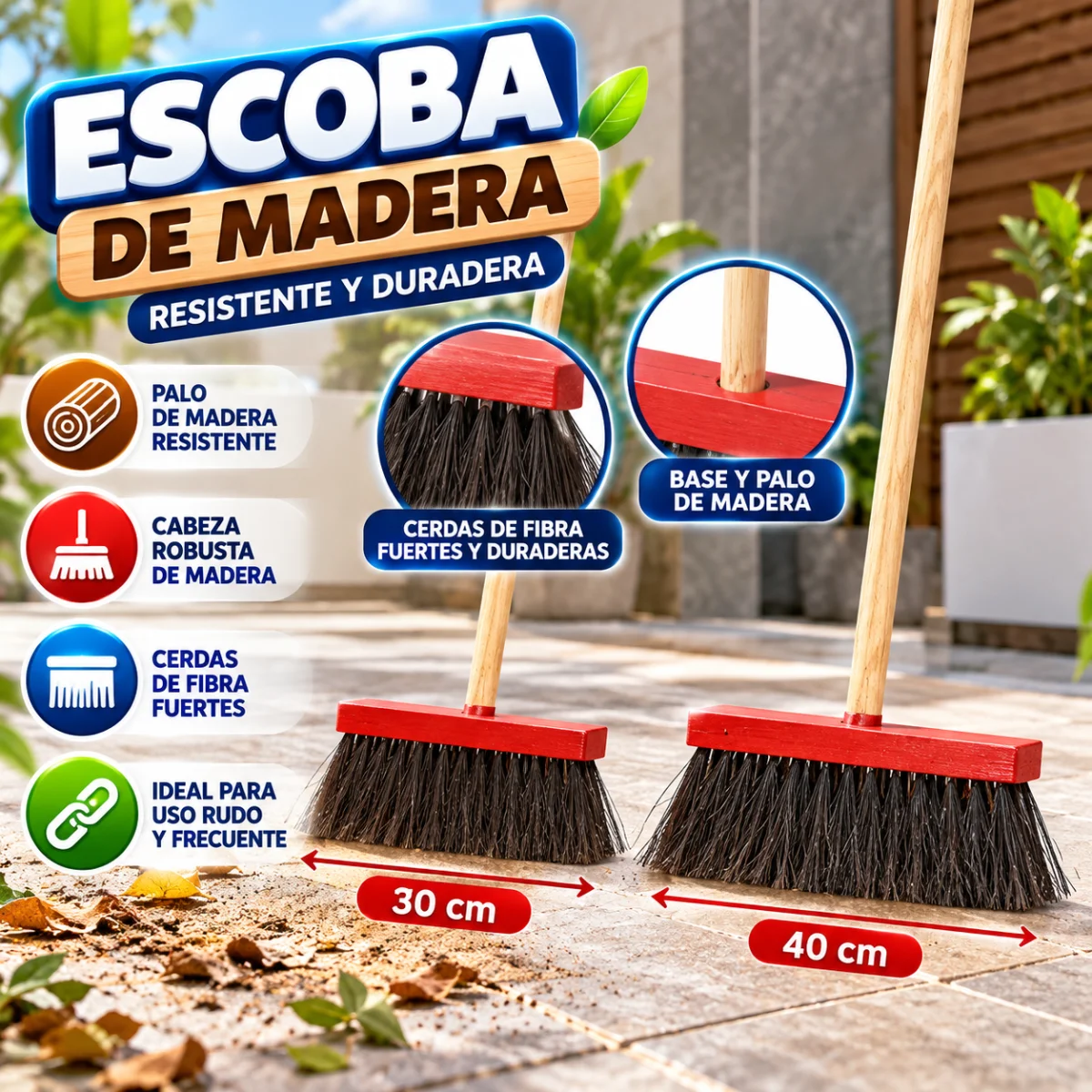 ESCOBAS DE MADERA Y FIBRA