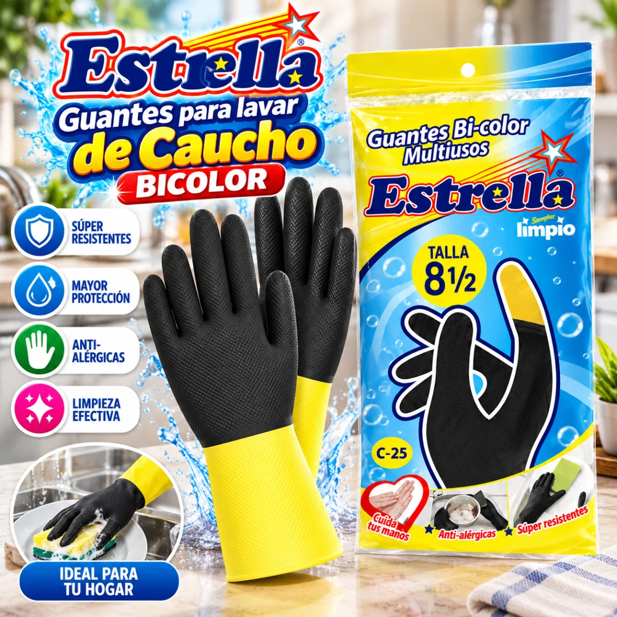 GUANTES PARA LAVAR DE CAUCHO