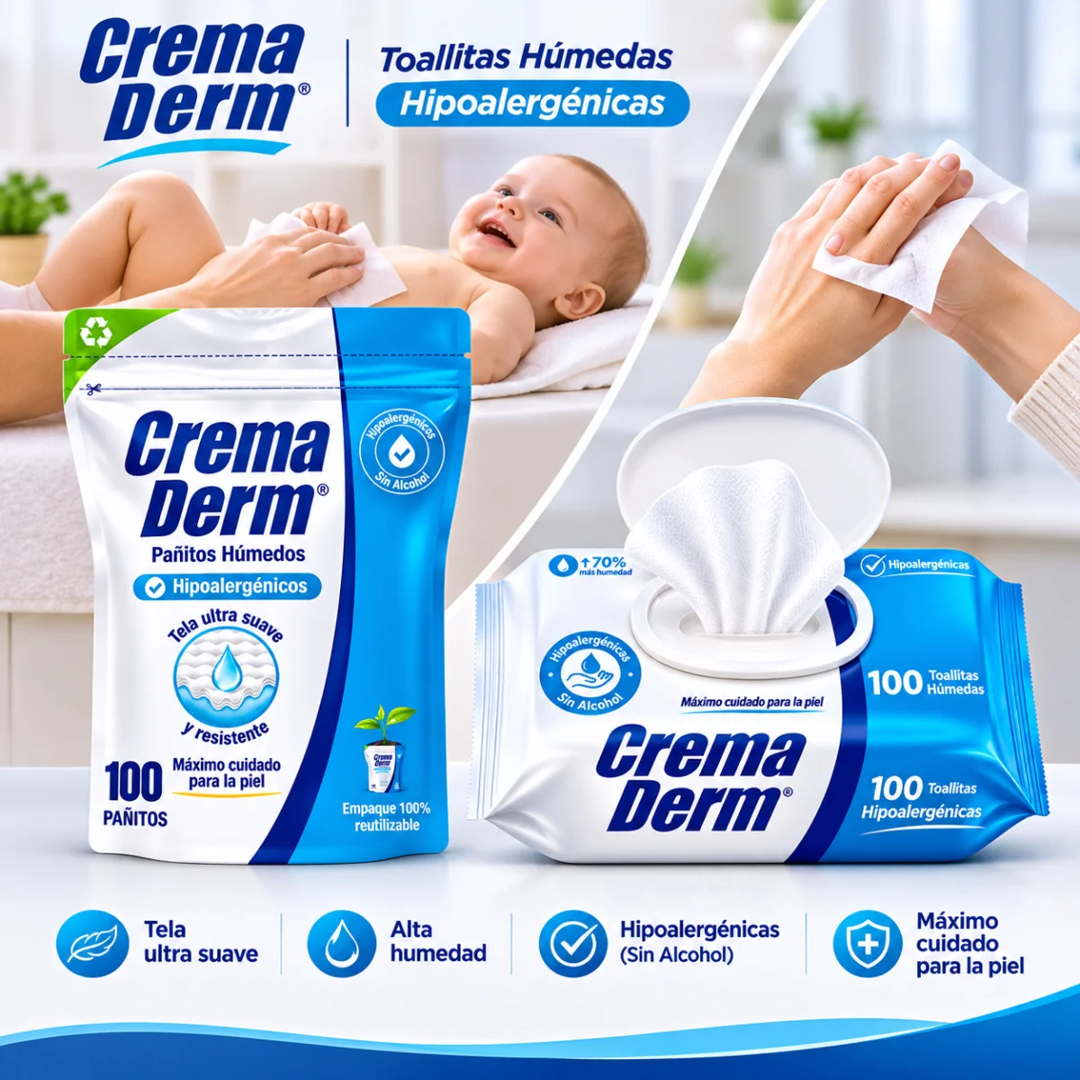 PAÑOS HUMEDOS CREMA DERM