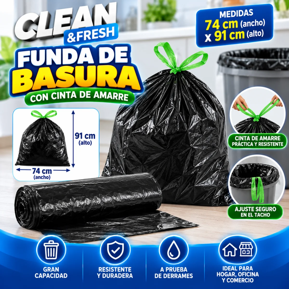FUNDA P/BASURA 74X91 CM C/AMAR