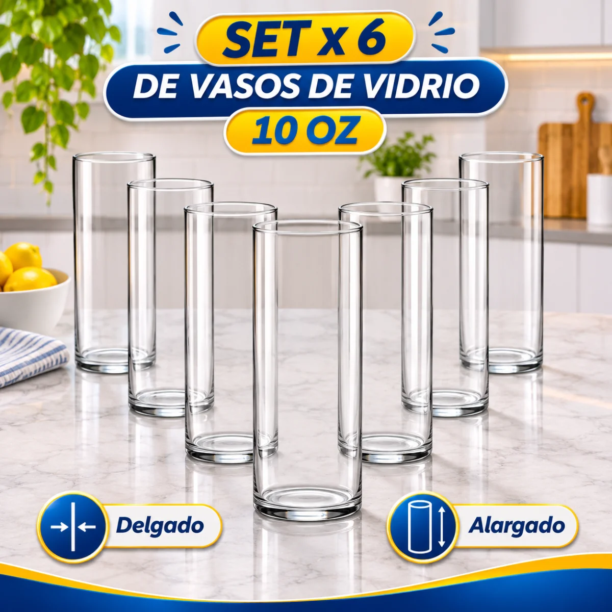 SET x 6 DE VASOS DE VIDRIO 10 OZ