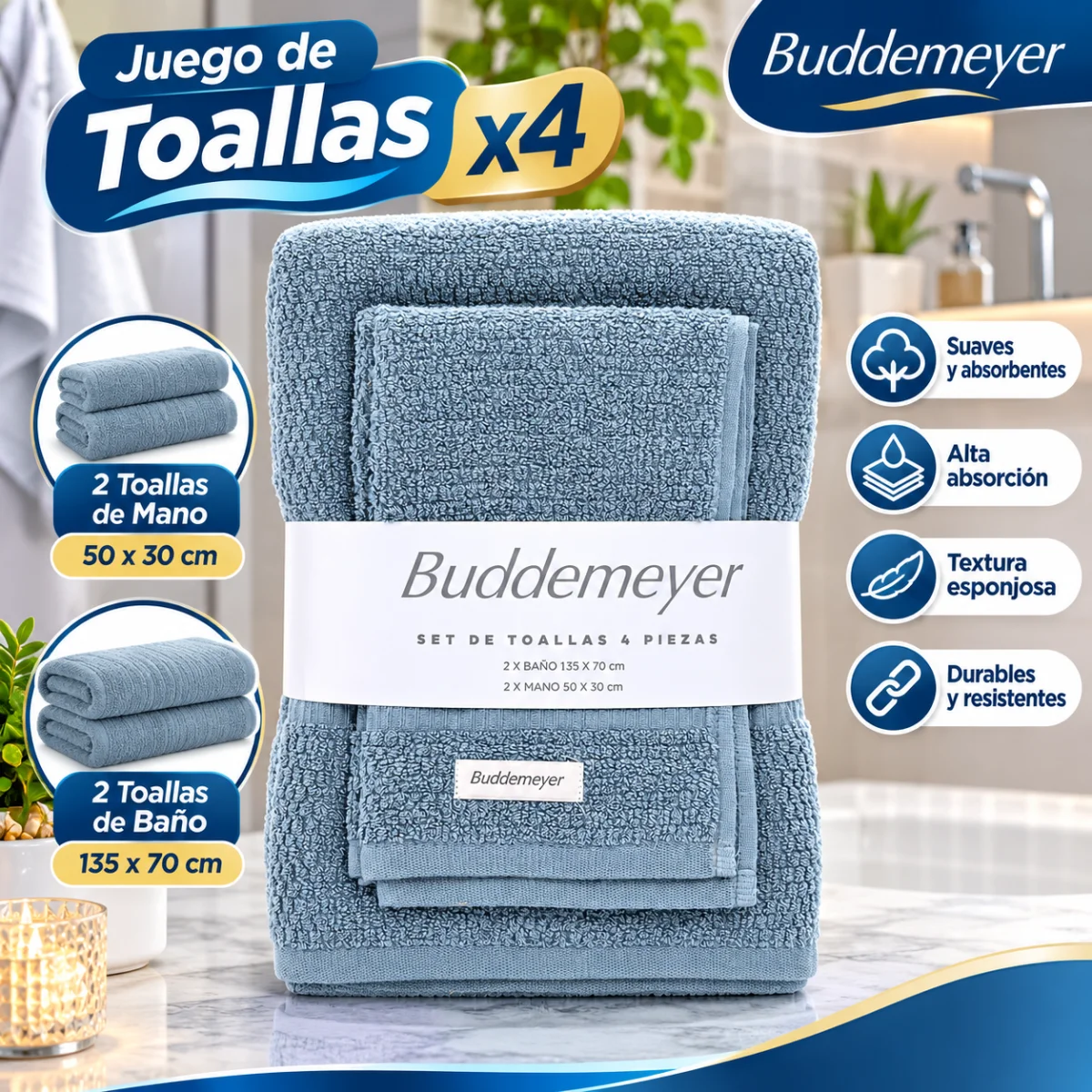 JUEGO DE TOALLAS X 4