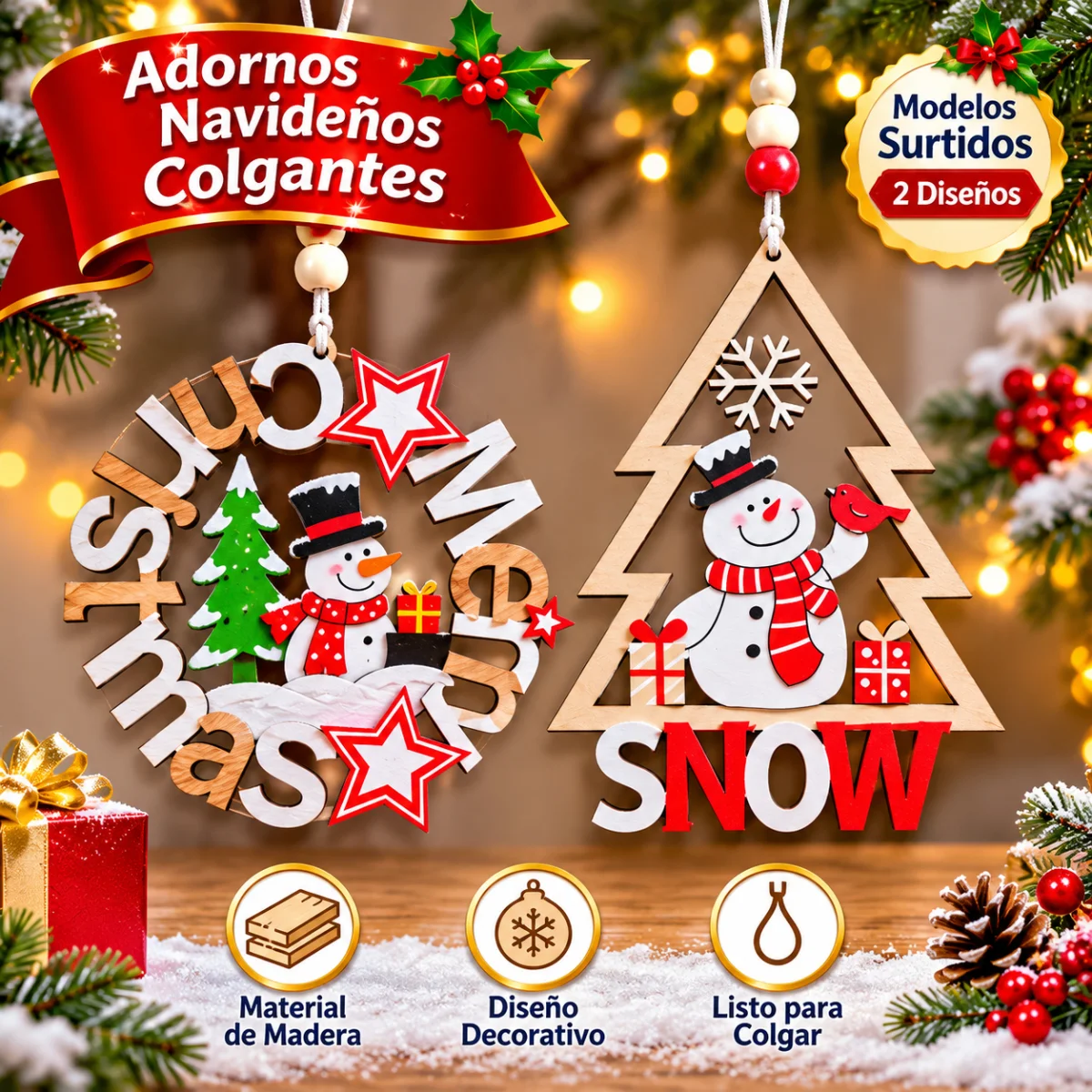 ADORNO NAVIDENO COLGANTE MADERA