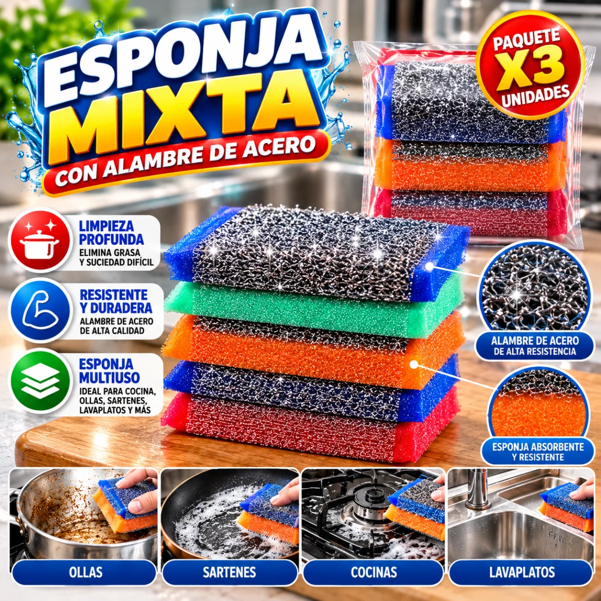 ESPONJA PARA PLATOS 3 PIEZAS