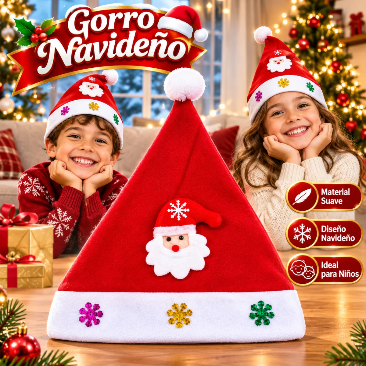GORRO NAVIDENO CON LUCES