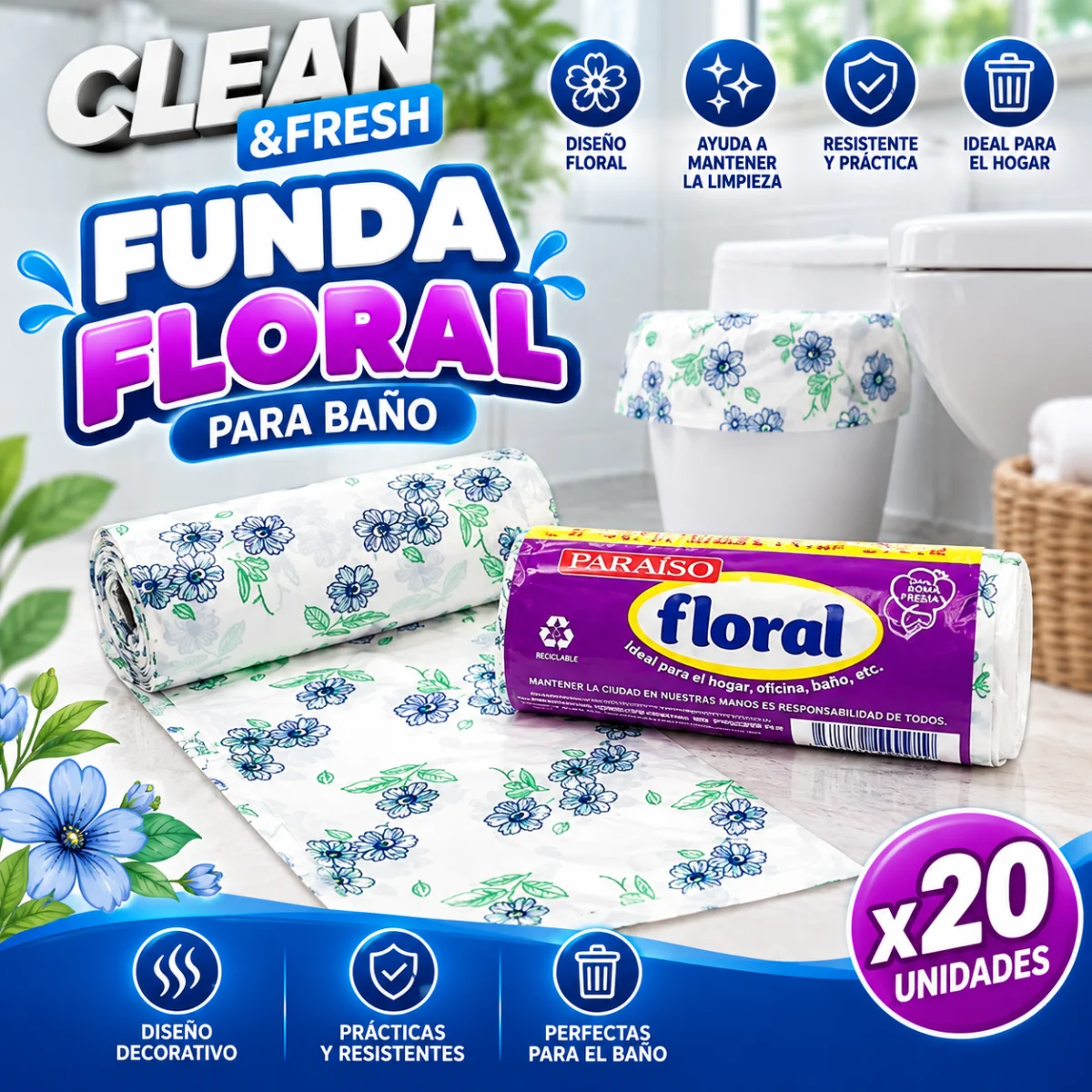 FUNDA FLORAL PAQ X20
