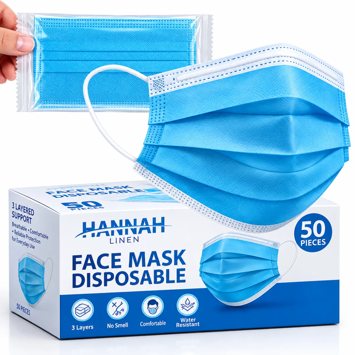 MASCARILLA DESCARTABLE CON ELASTICO X 50