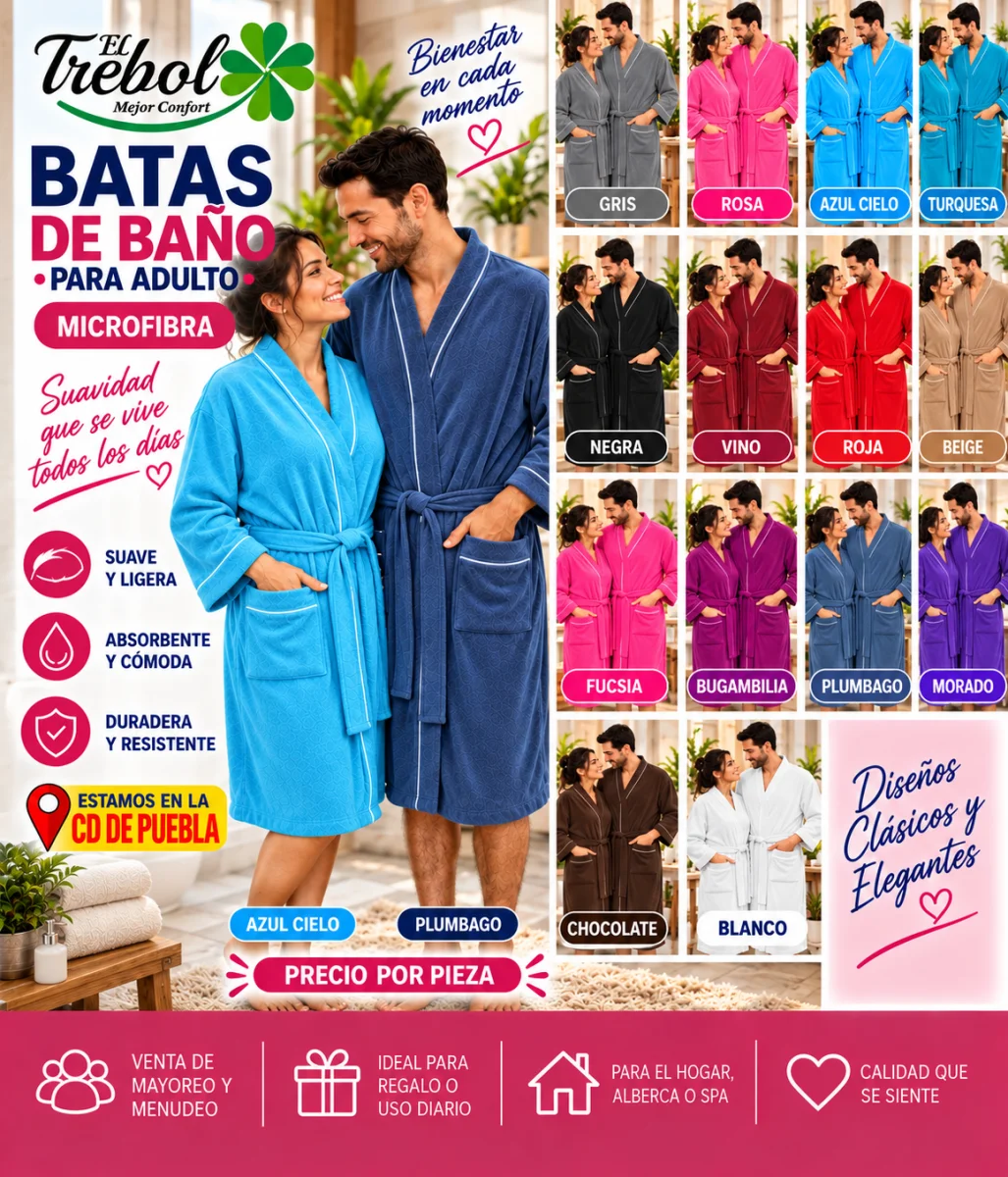 BATA DE BAÑO MICROFIBRA GRANDE  ADULTO  UNISEX