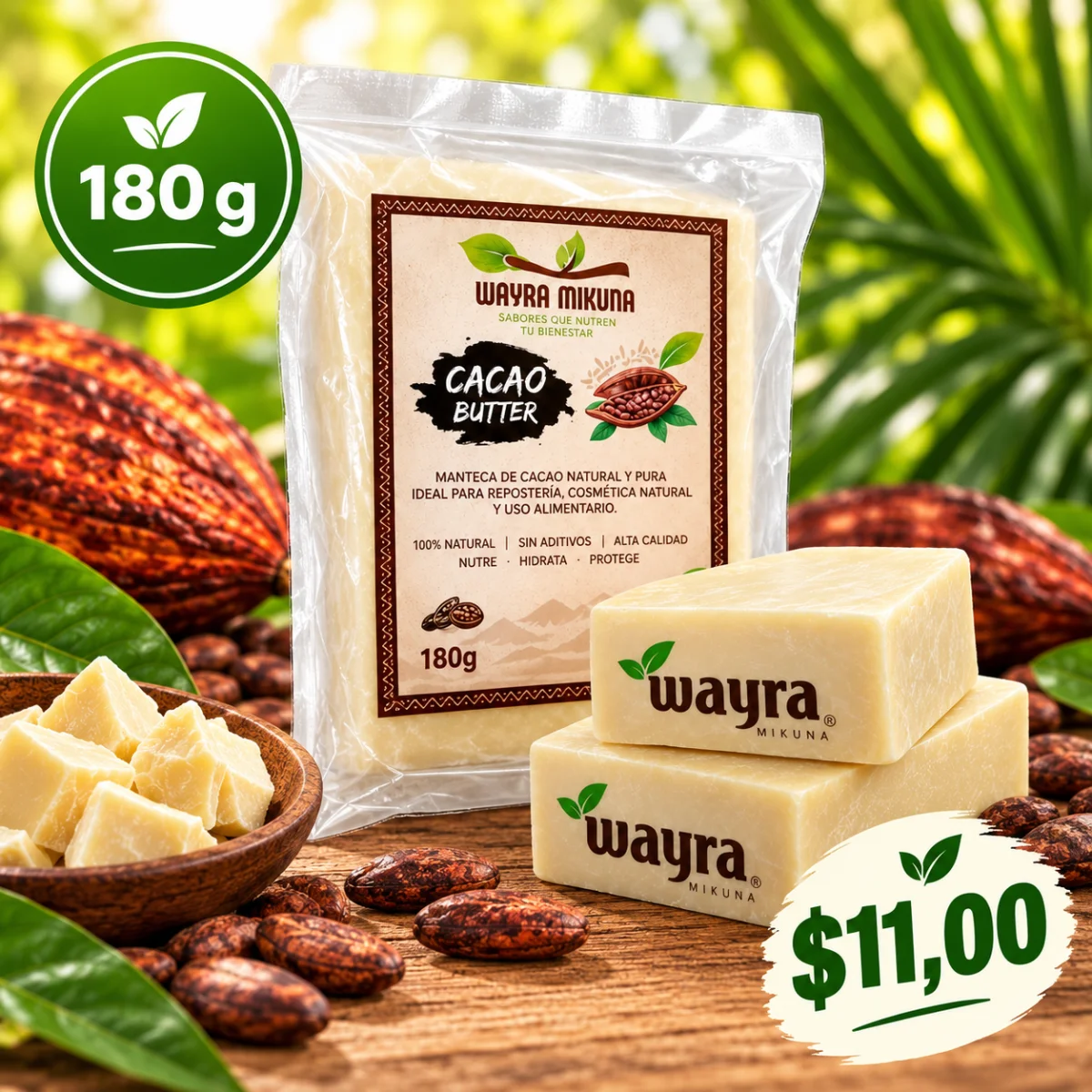 Manteca de Cacao en Bloques 180 g – 100% Natural