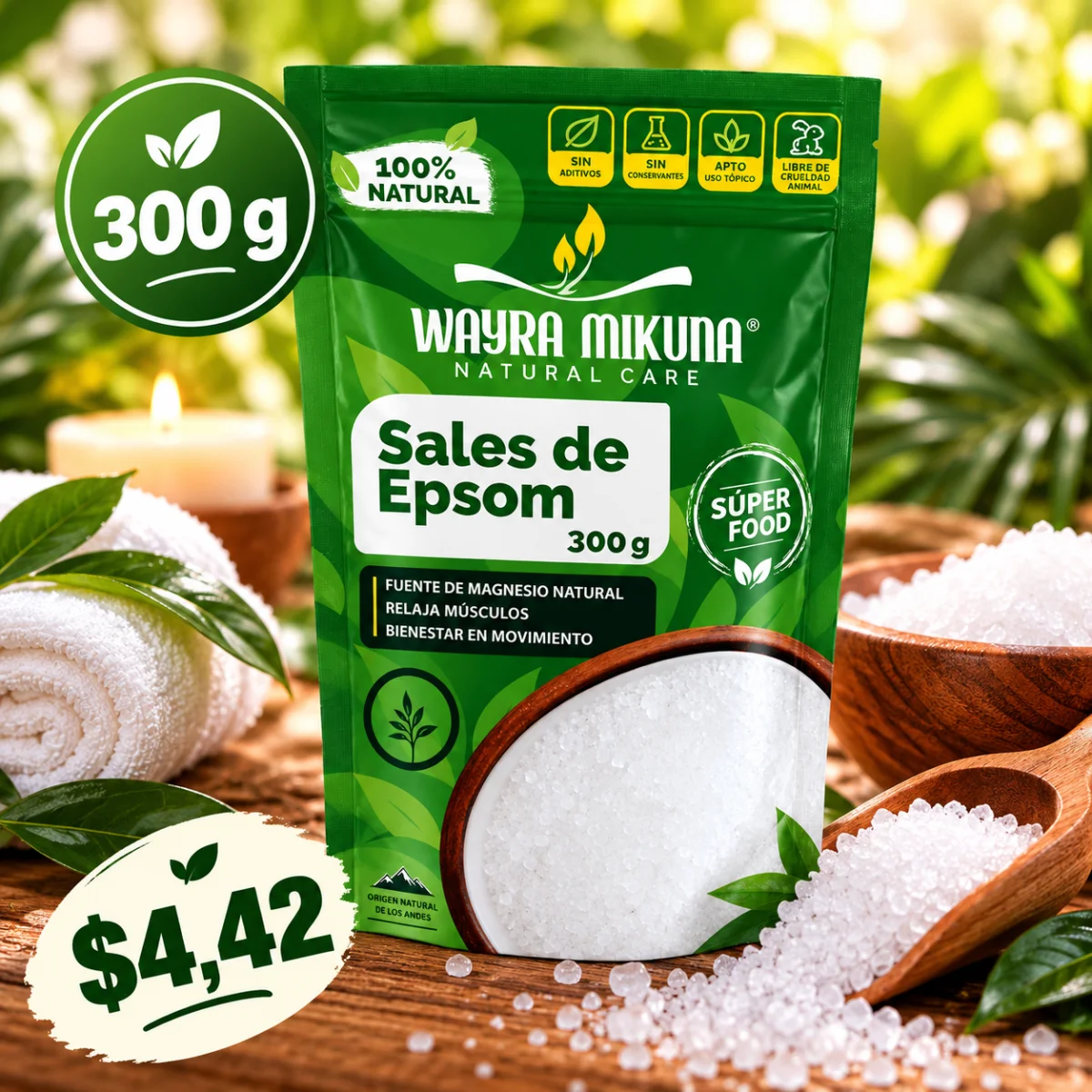 Sales de Epsom Wayra Mikuna 300 g – 100% Natural