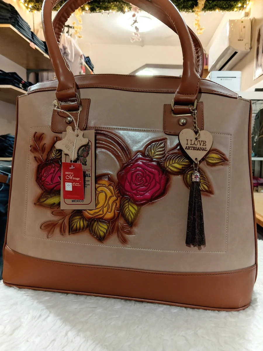 BOLSA PIEL AUTÉNTICA ROSAS