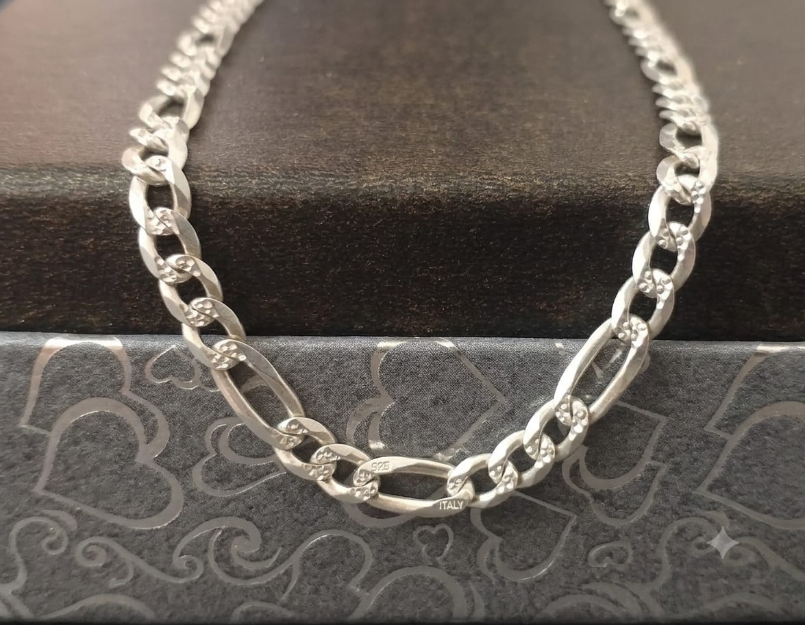 Cadena Doble Grumet 050 Plata 925 Genuina - Cubana Martillada, Barbada, 2 Sides Curb - 60cm Hipoalergénica