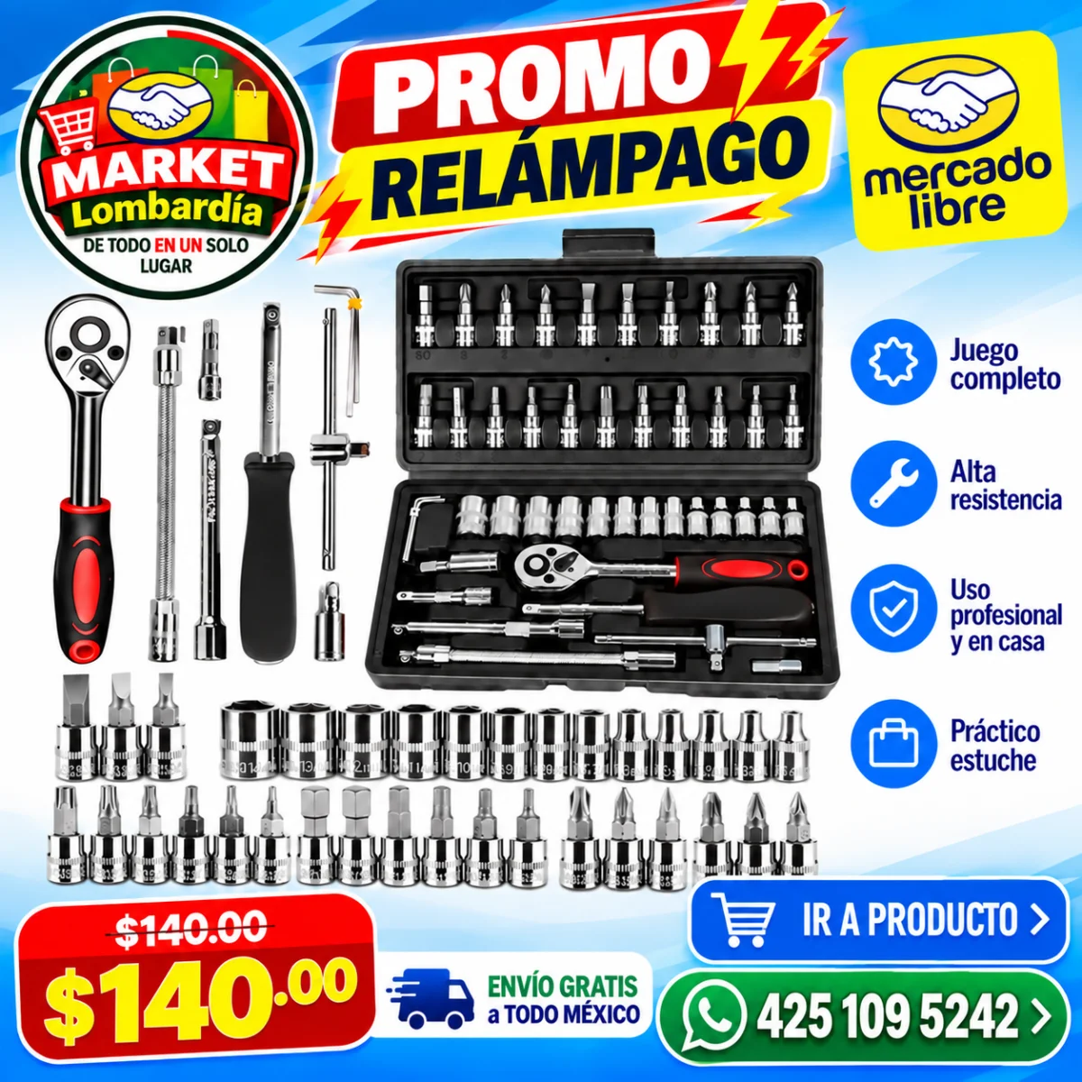 Juego De Herramientas Mecánicas Autocle Dados Acerokit 46pcs