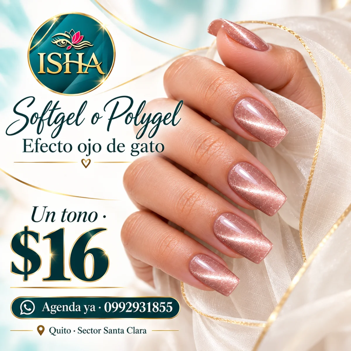Uñas SoftGel o PolyGel con efecto ojo de gato